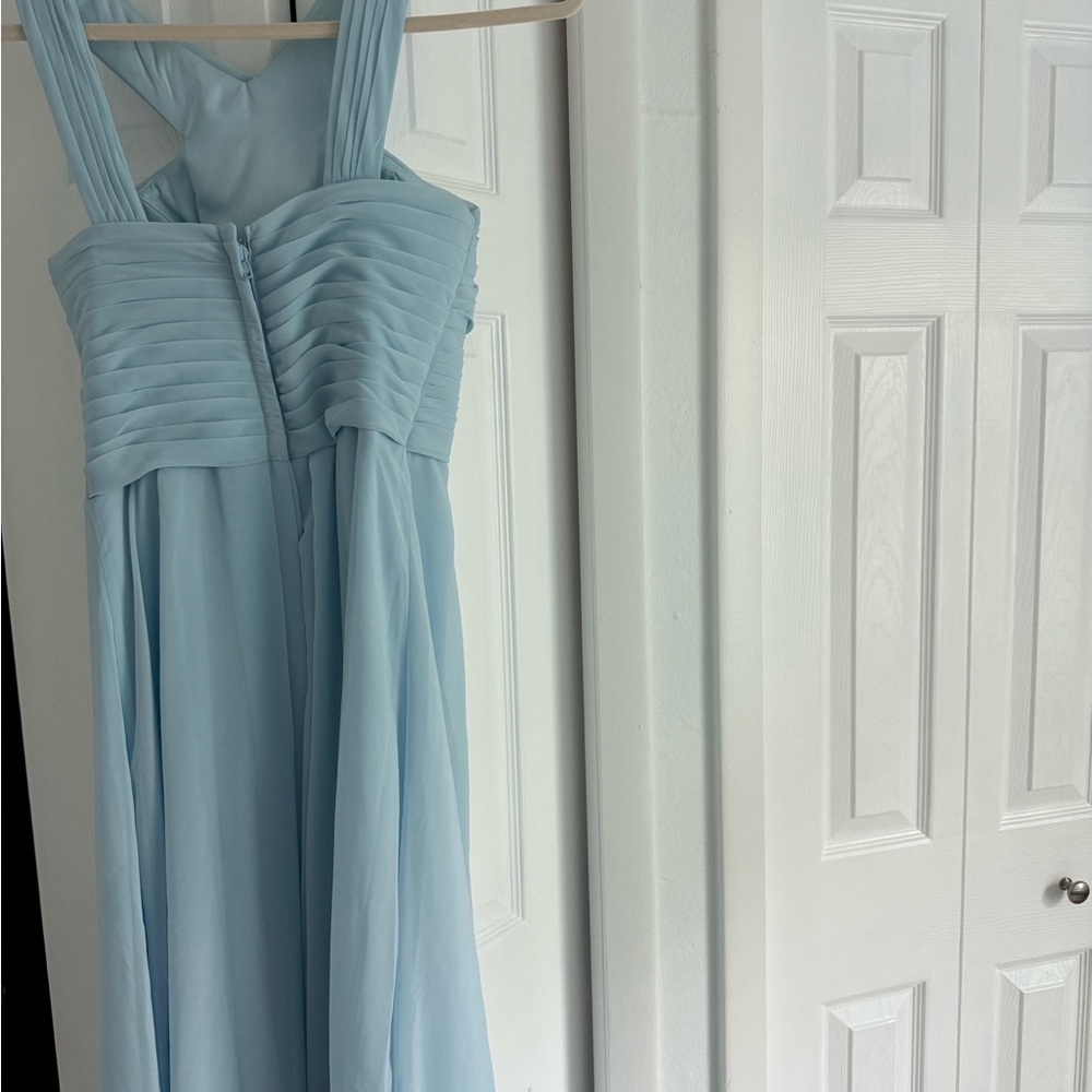 Azazie Blue Sleeveless Square Neck Sundress for Prom